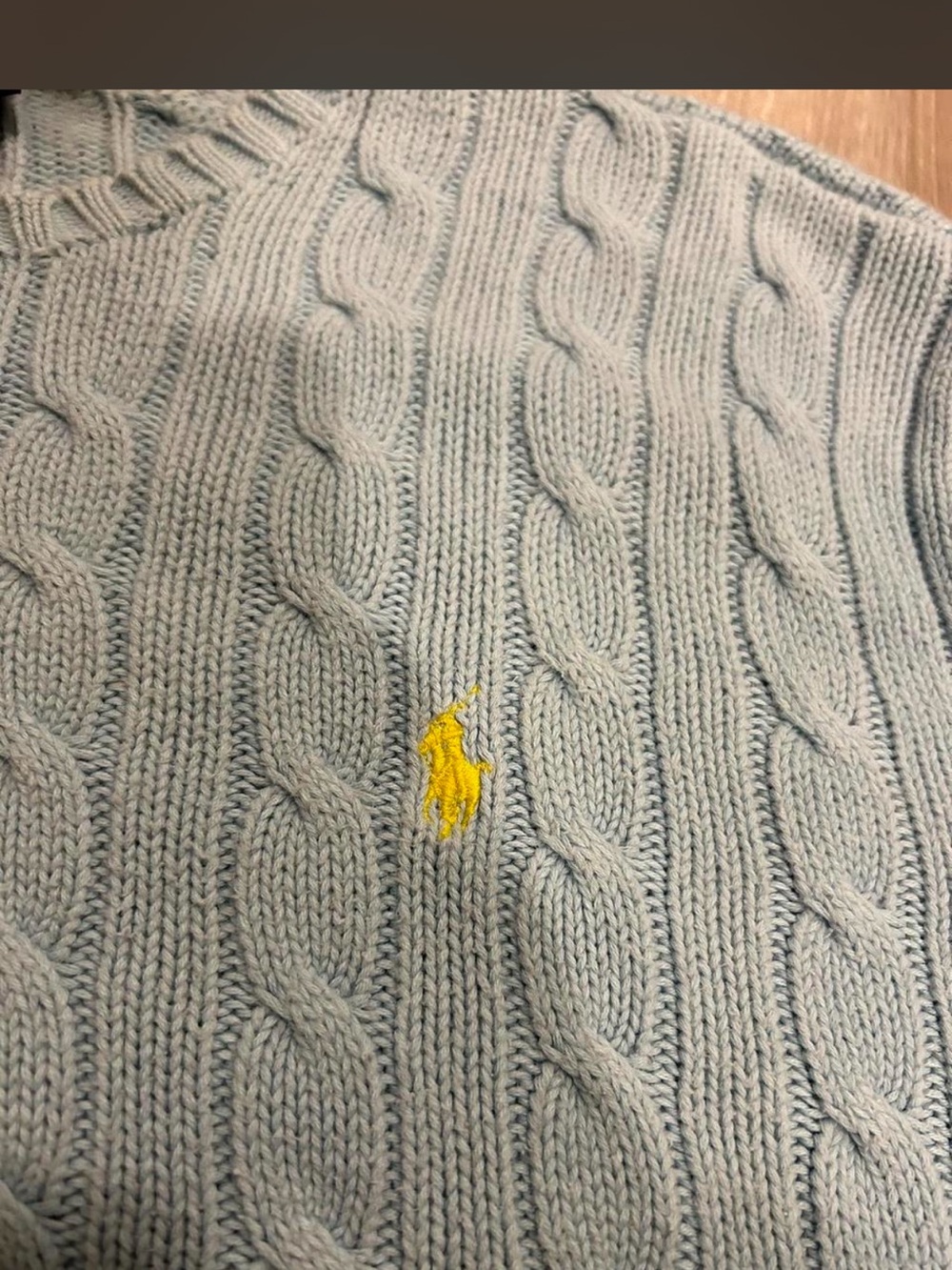 Ralph Lauren Light Blue Cable Knit Crewneck Sweater with Yellow Pony